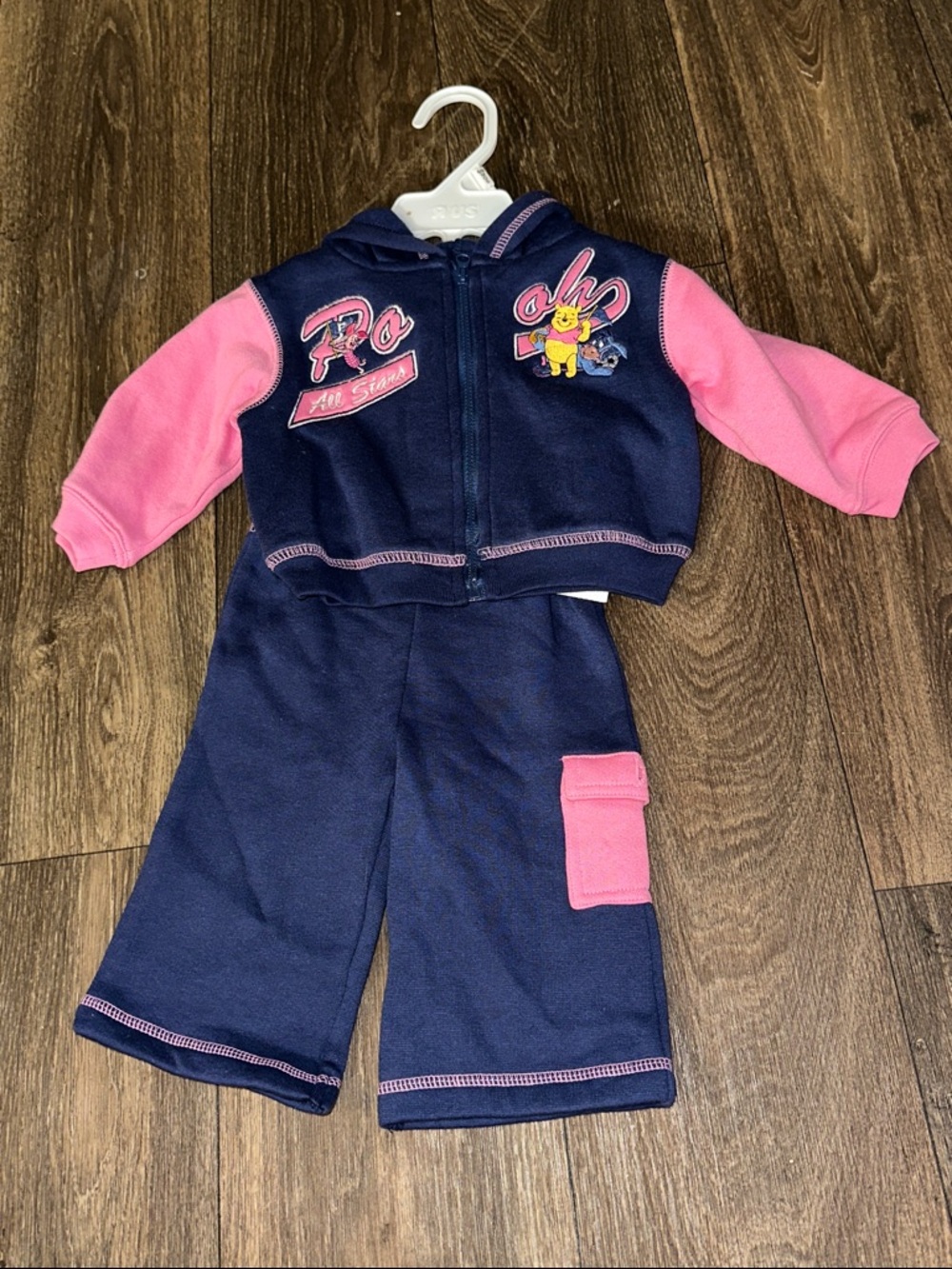 Winnie the Pooh vintage new Navy and Pink Toddler Hoodie and cargo Pants Set